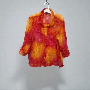Notations Red and Orange Floral Blouse